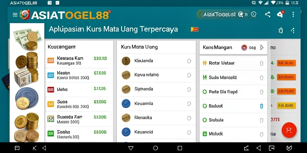 Tampilan antarmuka aplikasi ASIATOGEL88 untuk kurs mata uang.