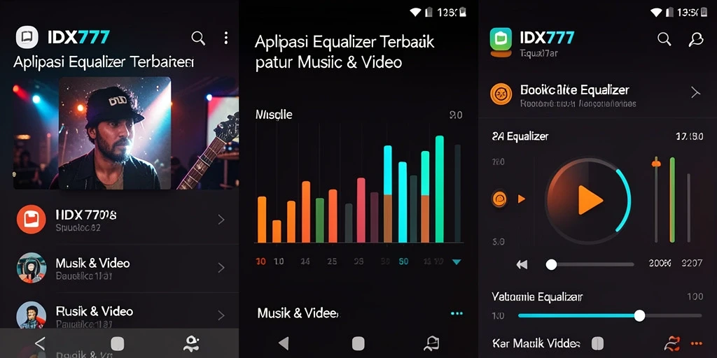 Antarmuka aplikasi IDX777 menampilkan pengaturan Equalizer yang interaktif.