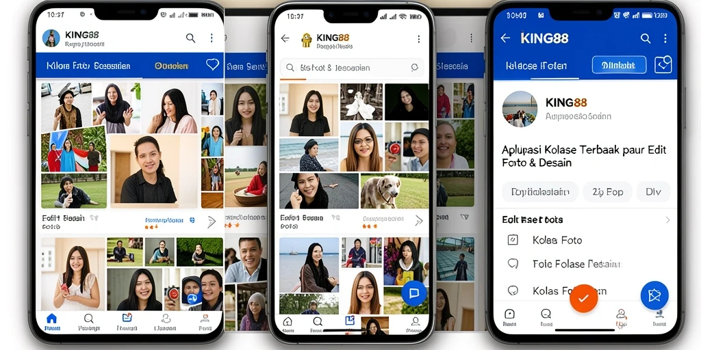 Antarmuka aplikasi KING88 yang sederhana dan fitur kolase foto yang menarik.