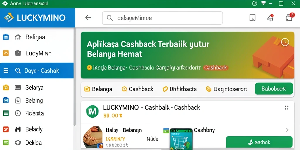 Tampilan antarmuka aplikasi LUCKYMINO yang memudahkan pengguna mendapatkan cashback.