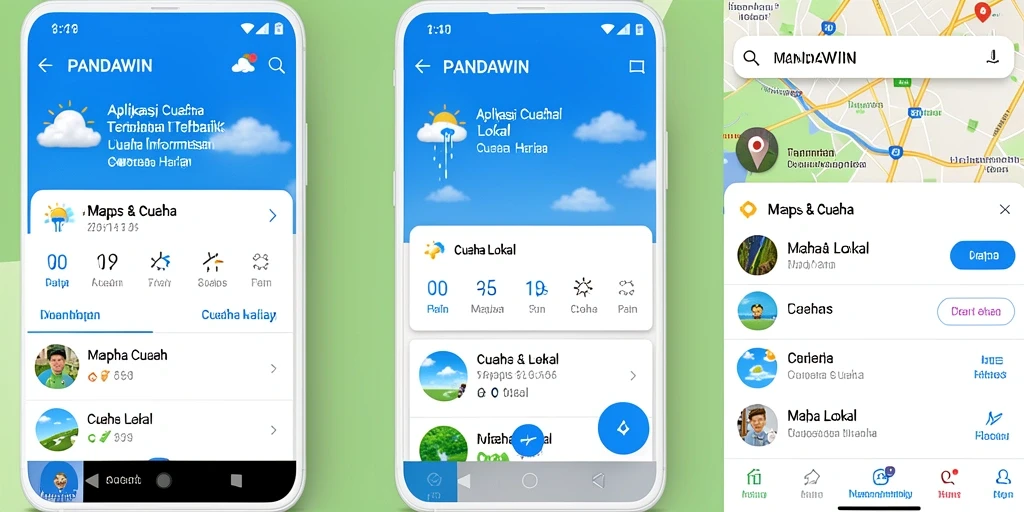 Screenshot antarmuka aplikasi PANDAWIN yang menampilkan informasi cuaca terkini dan ramalan.