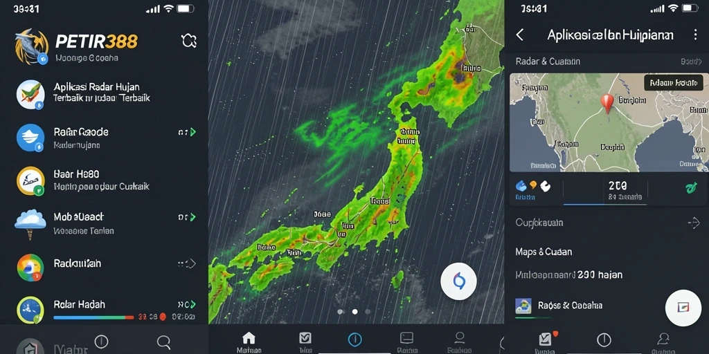 Tampilan antarmuka PETIR388 dengan fitur Radar Hujan yang informatif.