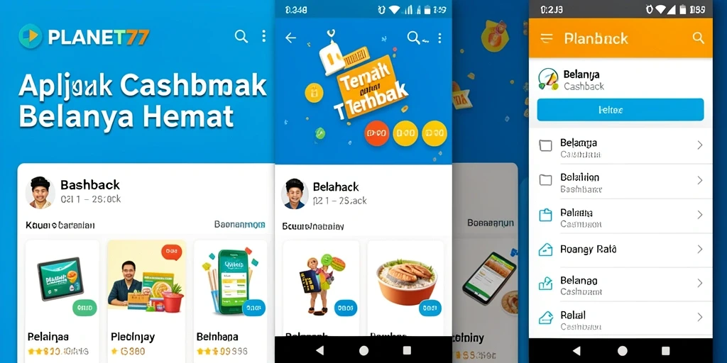 Tampilan antarmuka aplikasi PLANET77 yang user-friendly untuk transaksi cashback.