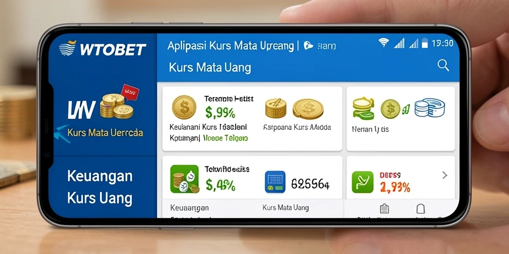 Screenshot aplikasi WTOBET dengan tampilan nilai tukar mata uang yang informatif.
